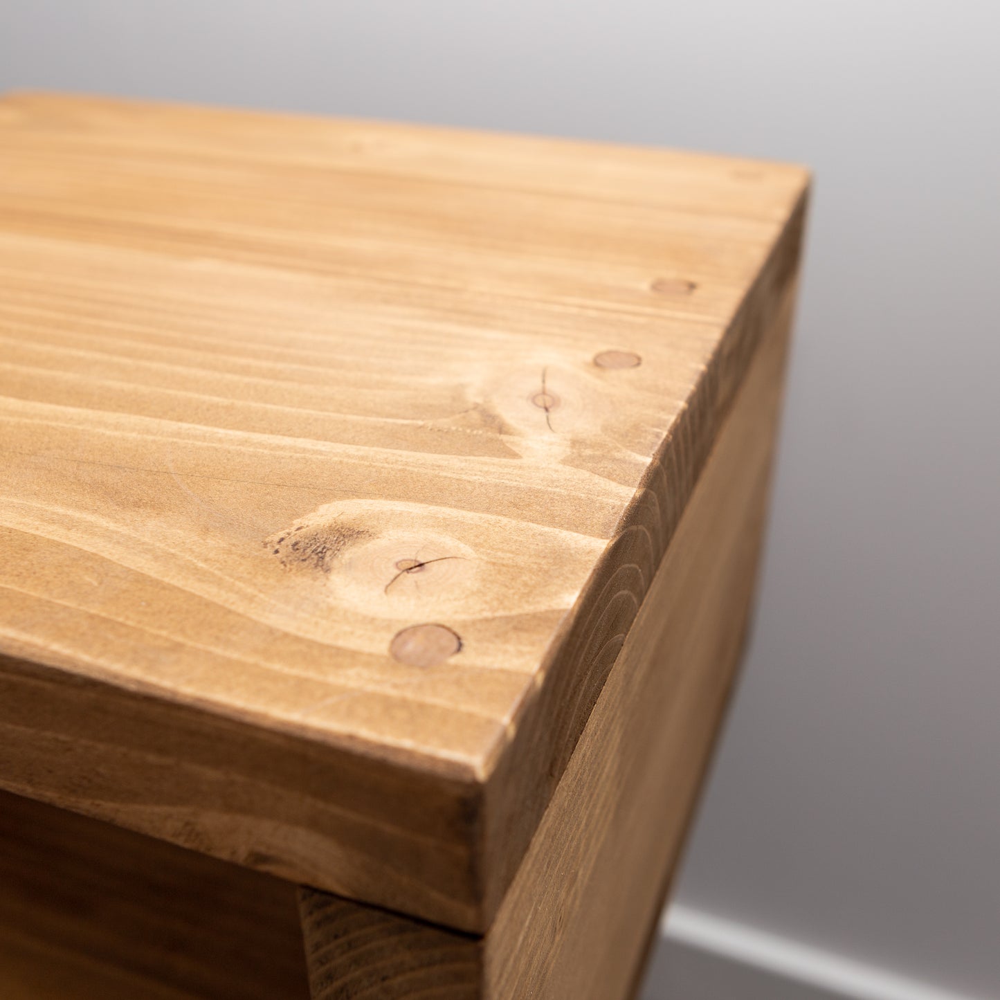 Handmade wooden bedside table on hairpin legs, made in the UK.