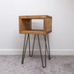 WOODEN BEDSIDE TABLE ON 4 HAIRPIN LEGS